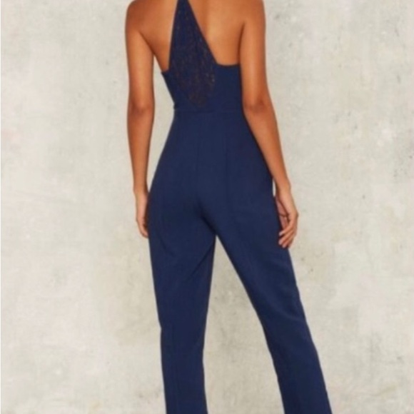 Nasty Gal Rare London All Eyes Plunging Blue Jumpsuit - Picture 2 of 5